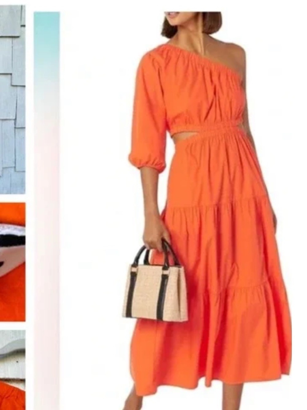 The Drop Women’s One-Shoulder Orange Tiered Midi Dress Large